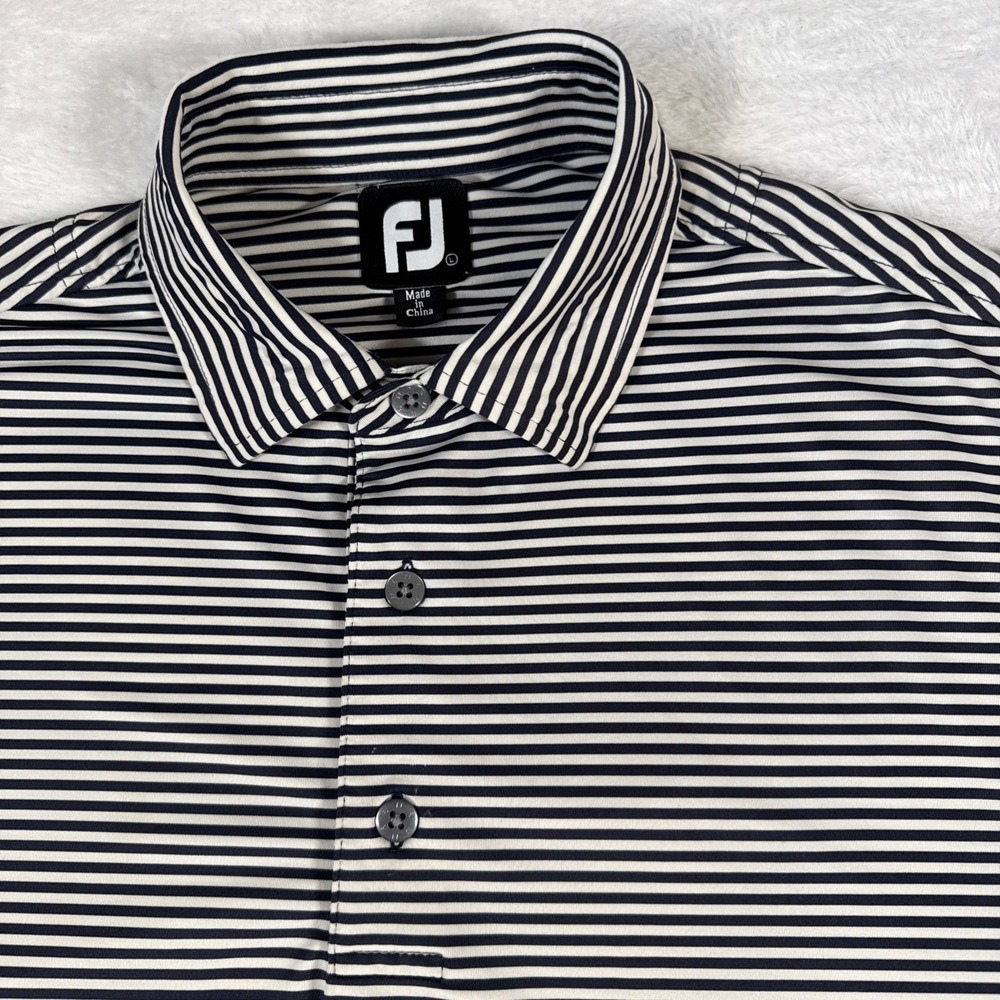 FootJoy Men's Large Stripe Golf Polo Blue 88/12 Poly Spandex Short Sleeve